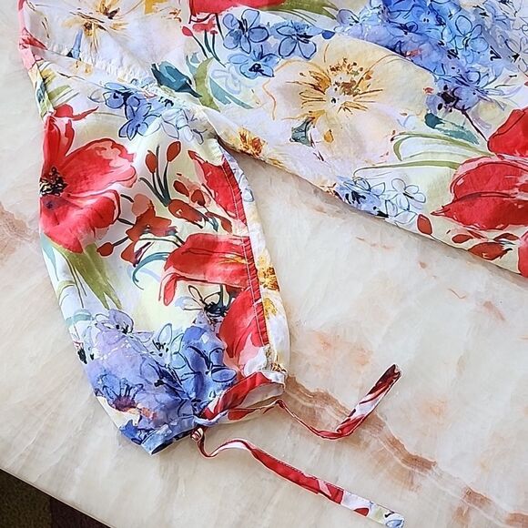 Tommy Bahama Floral 3/4 Long Sleeve Silk Cotton Blend Blouse - Picture 16 of 16